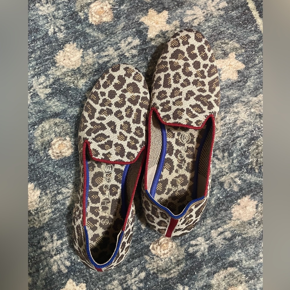 Rothy's Leopard Print Flats with Red Trim